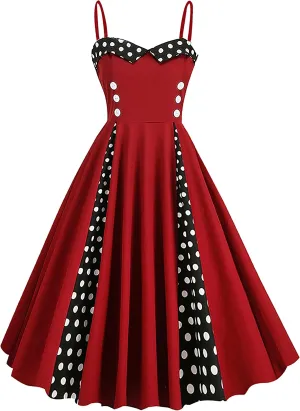 1950s Dresses for Women Vintage Retro Cocktail Party Swing Dresses Halter Floral Rockabilly 50s Polka Dot Pin up Dress