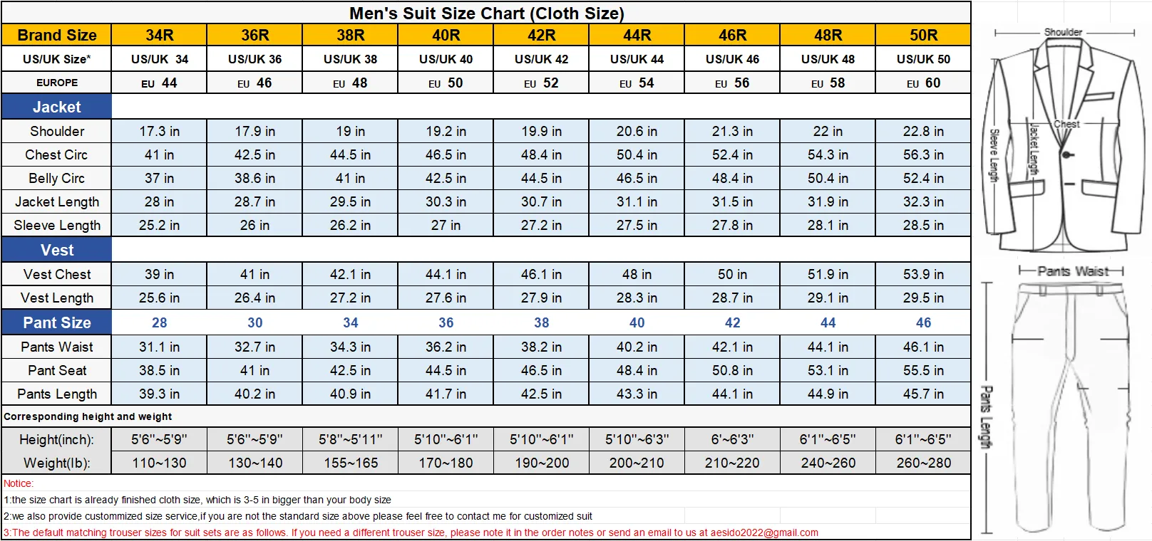 2 Pieces Single Button Notch Lapel Men Suit (Blazer Pants)