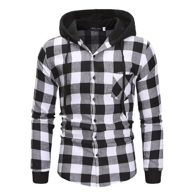 2021Men's Shirts Autumn Fashion Casual Plaid Shirts Long Sleeve Cotton high quality Pullover Hooded Shirt Winter Mens Top