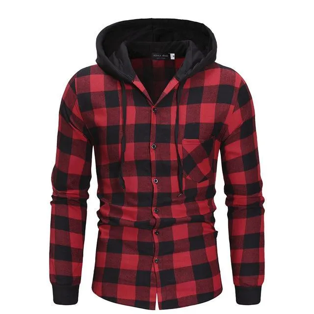 2021Men's Shirts Autumn Fashion Casual Plaid Shirts Long Sleeve Cotton high quality Pullover Hooded Shirt Winter Mens Top