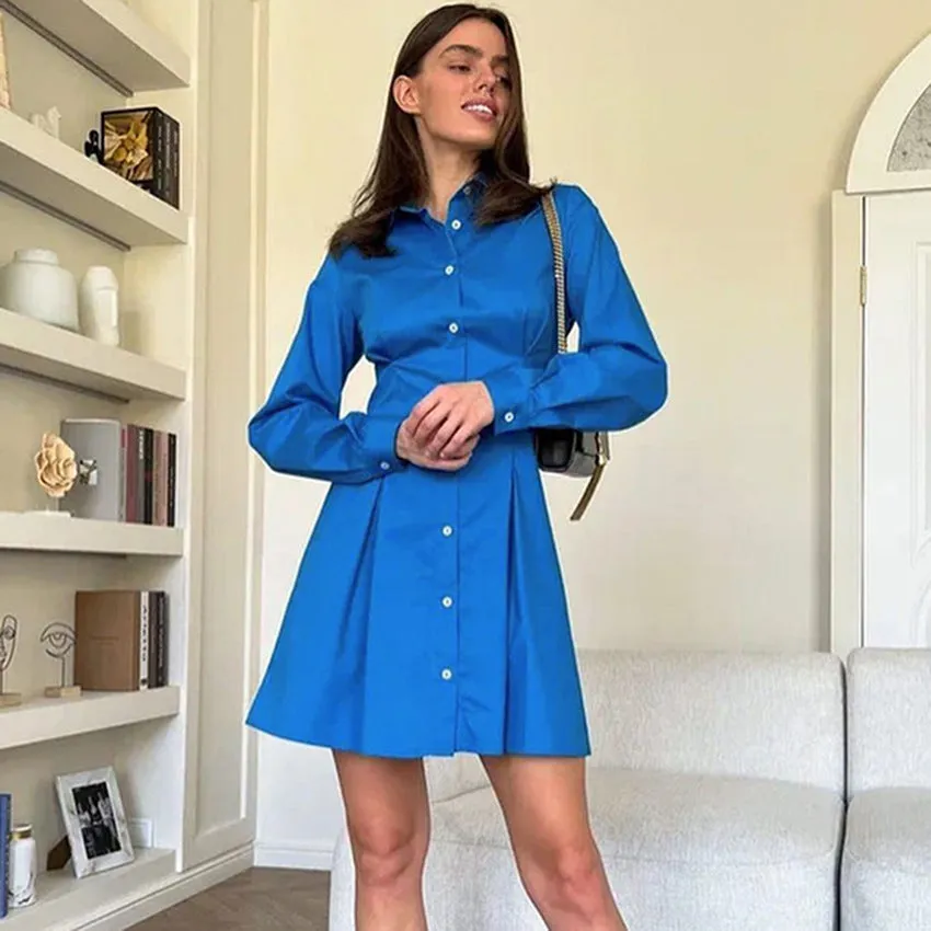 2022 Autumn Elegant Cotton Poplin Shirt Casual Dress