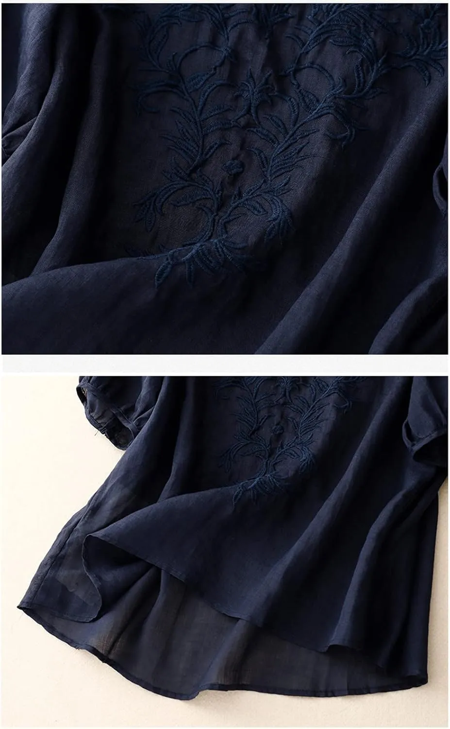 2025 Women Boho Floral Embroidery Linen Shirts Short Sleeve V Neck Babydoll Tops Blouses Trendy Vintage Mexican Tunic