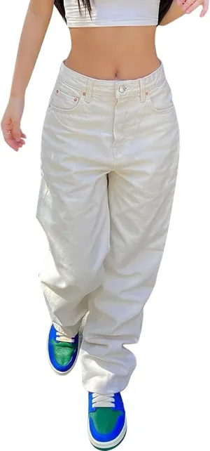 2025 Womens Wide Leg Jeans Trendy Loose Fit Stretchy Jeans Trendy Boyfriend Tummy Control Baggy Denim Outfit