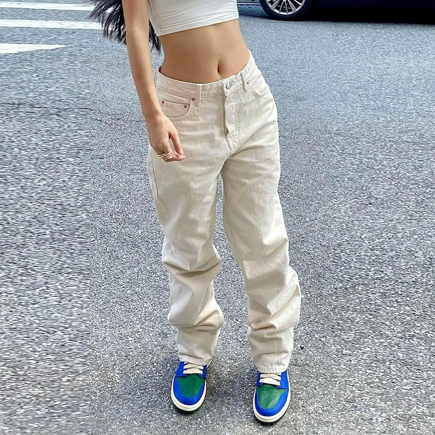 2025 Womens Wide Leg Jeans Trendy Loose Fit Stretchy Jeans Trendy Boyfriend Tummy Control Baggy Denim Outfit