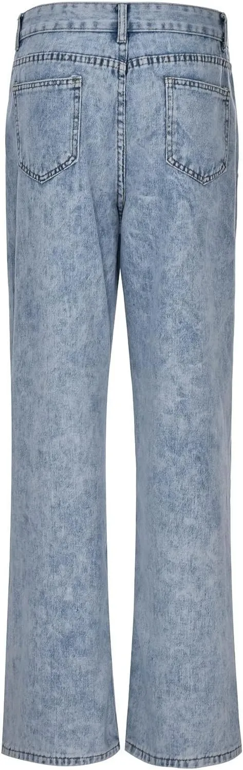2025 Womens Wide Leg Jeans Trendy Loose Fit Stretchy Jeans Trendy Boyfriend Tummy Control Baggy Denim Outfit