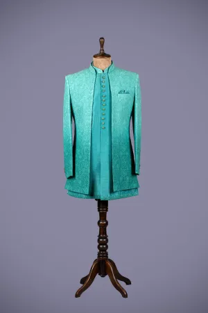 3 Piece Green Georgette Indo Western with Lakhnavi Work