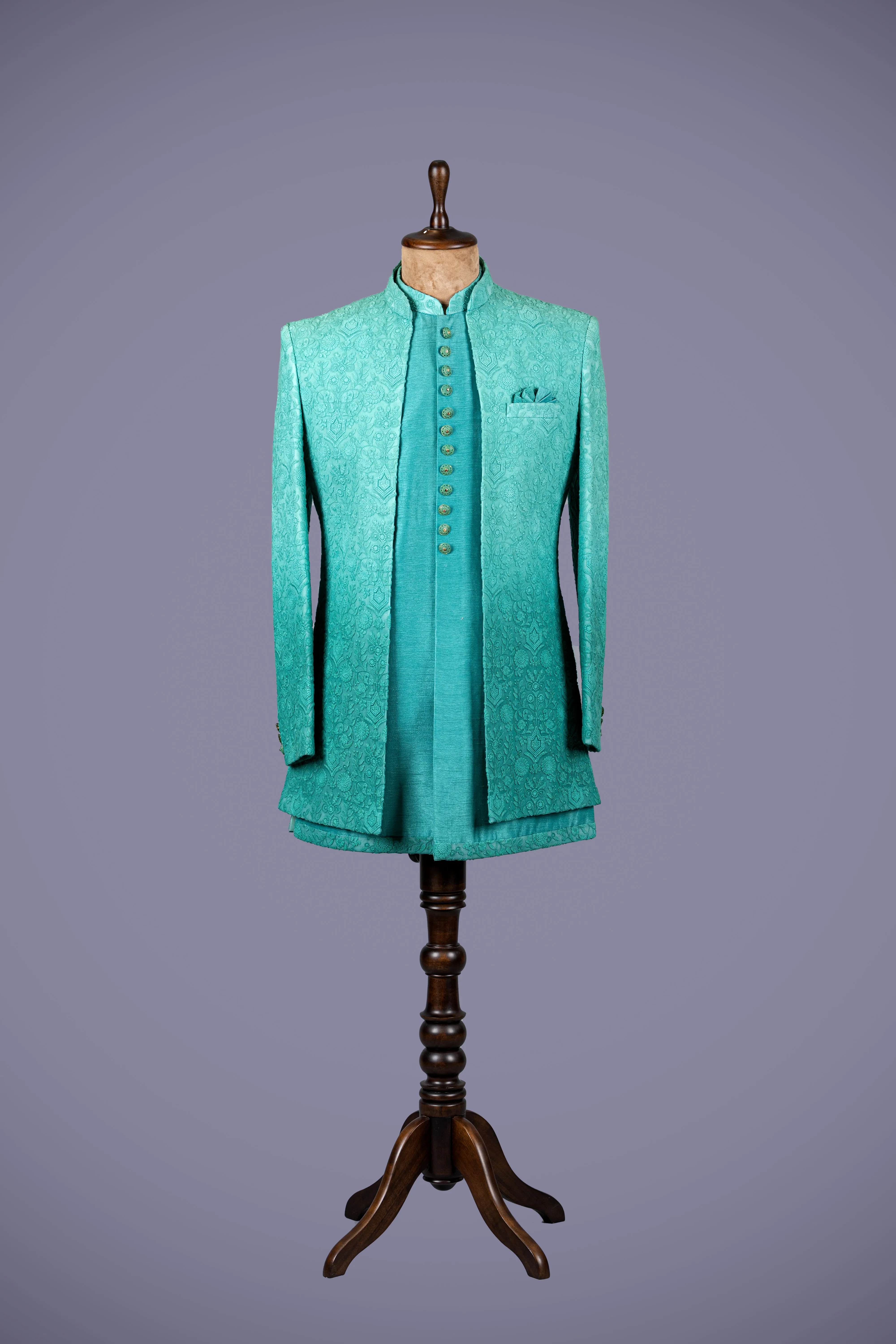 3 Piece Green Georgette Indo Western with Lakhnavi Work