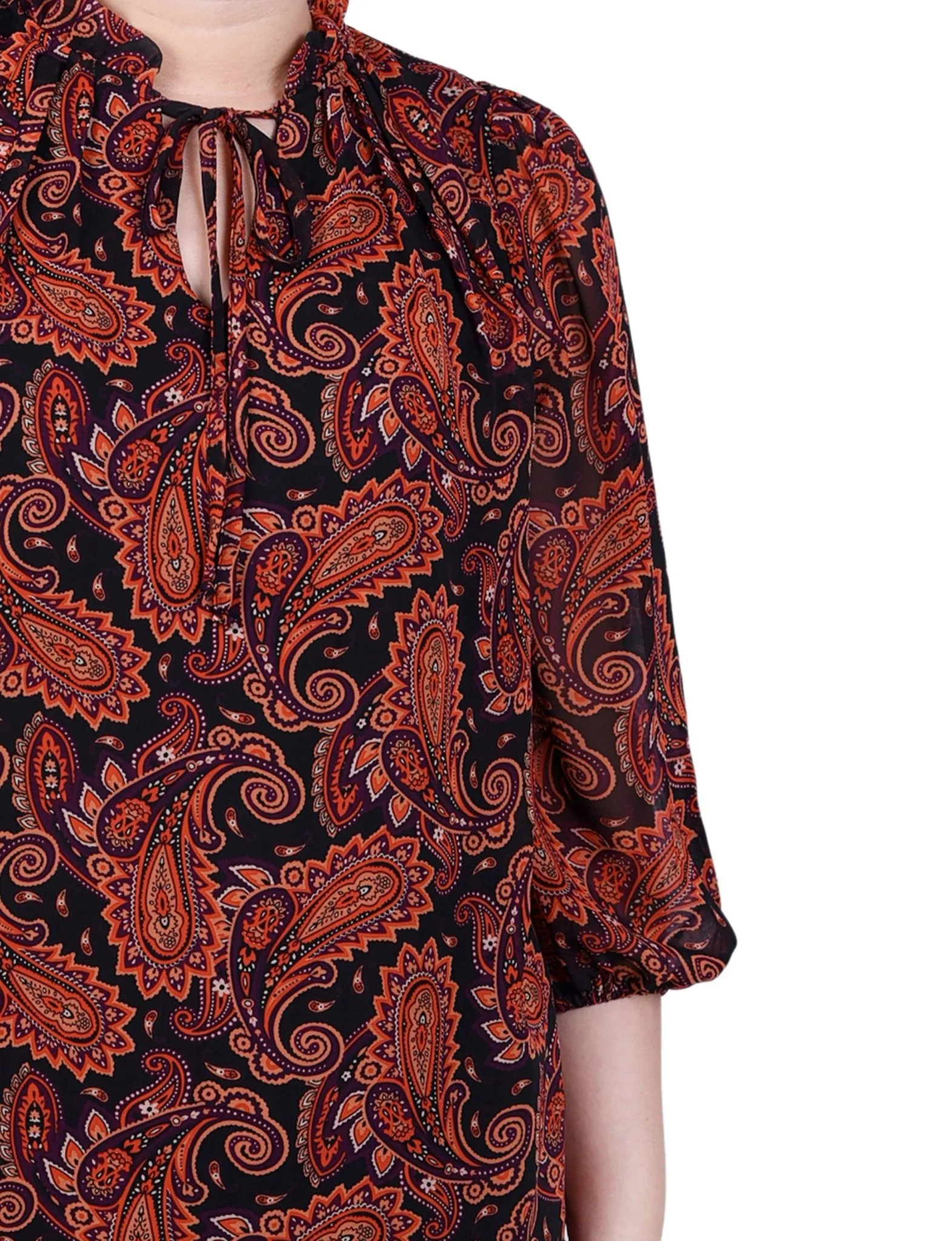 3/4 Length Sleeve Chiffon Blouse - Petite
