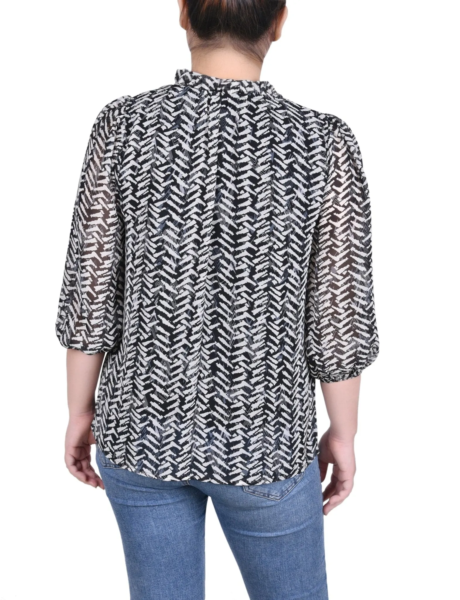 3/4 Length Sleeve Chiffon Blouse - Petite