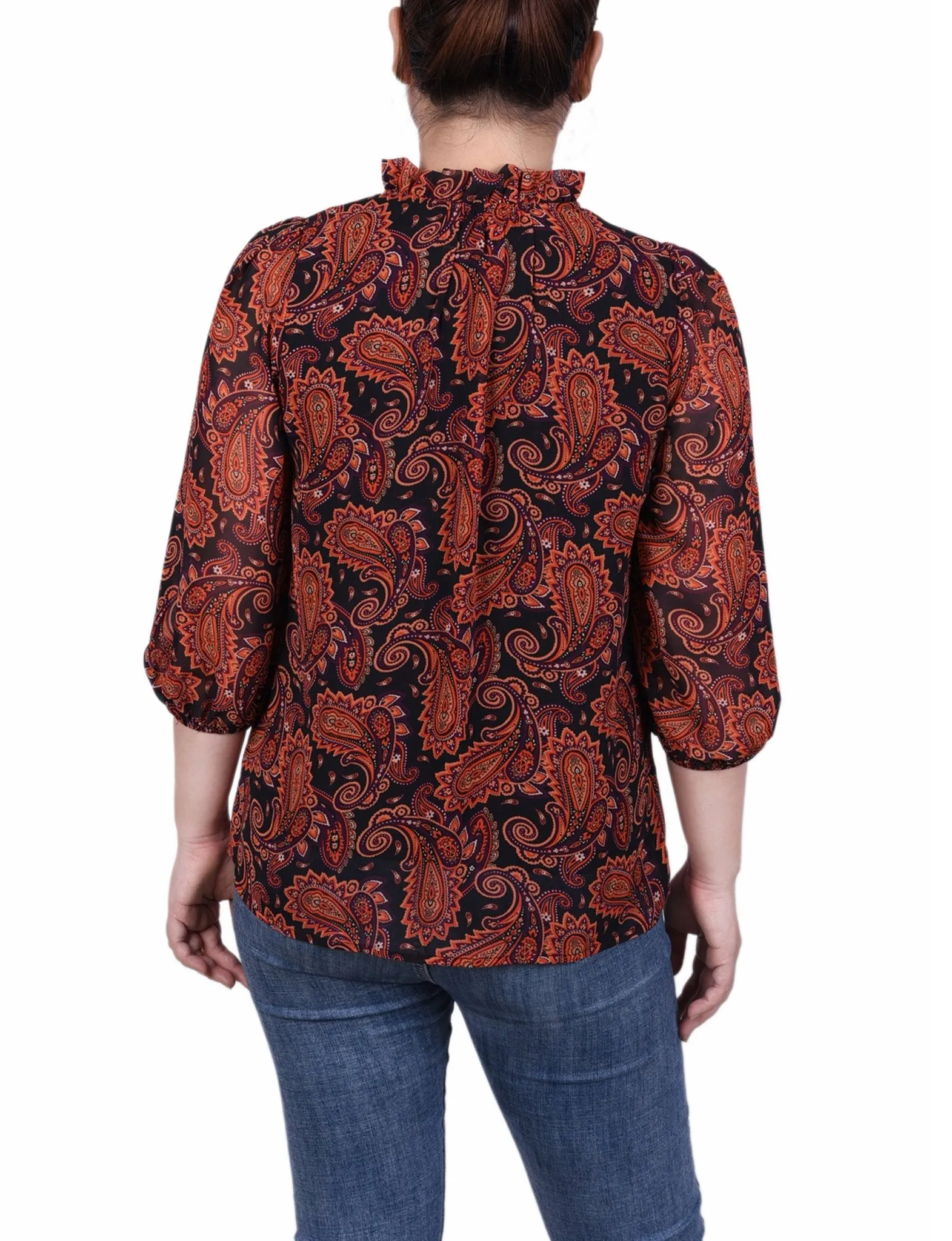 3/4 Length Sleeve Chiffon Blouse - Petite