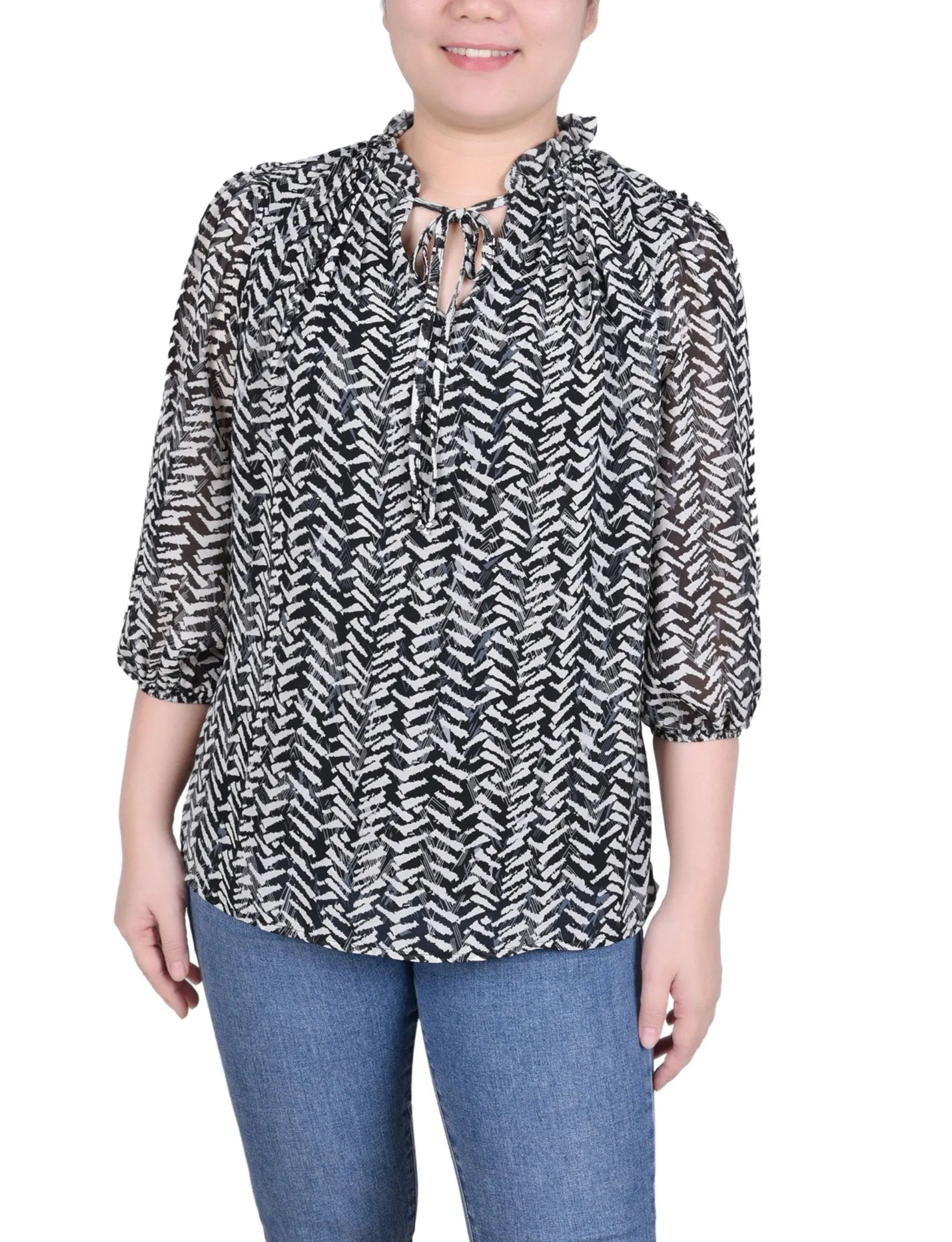 3/4 Length Sleeve Chiffon Blouse - Petite