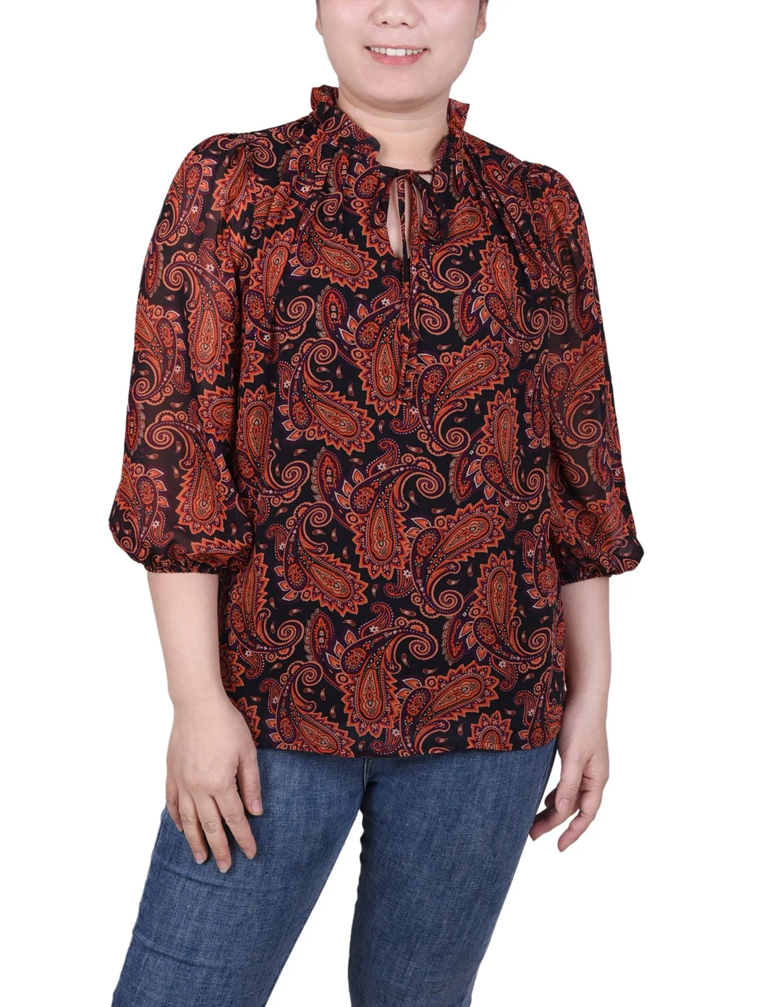 3/4 Length Sleeve Chiffon Blouse - Petite