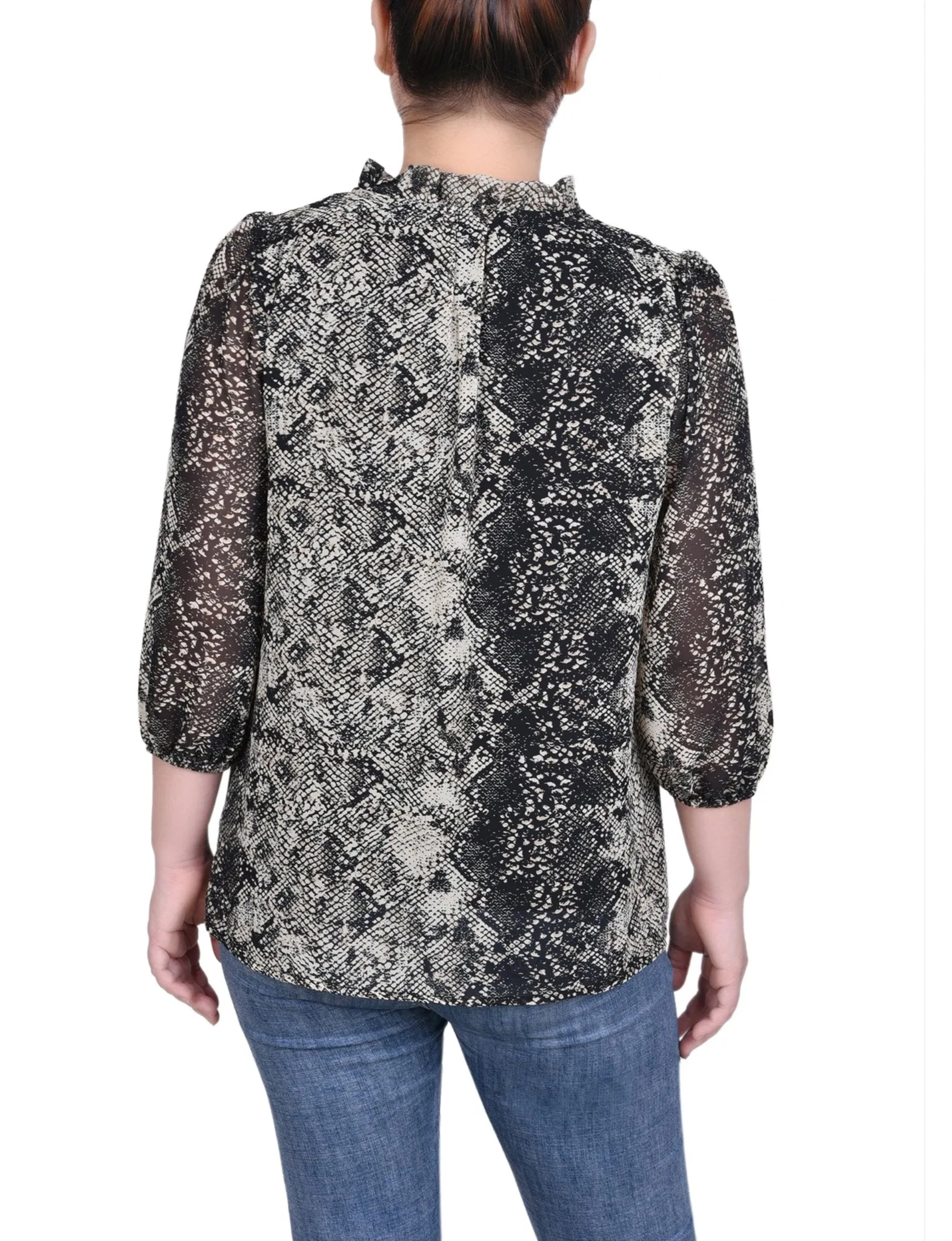 3/4 Length Sleeve Chiffon Blouse - Petite