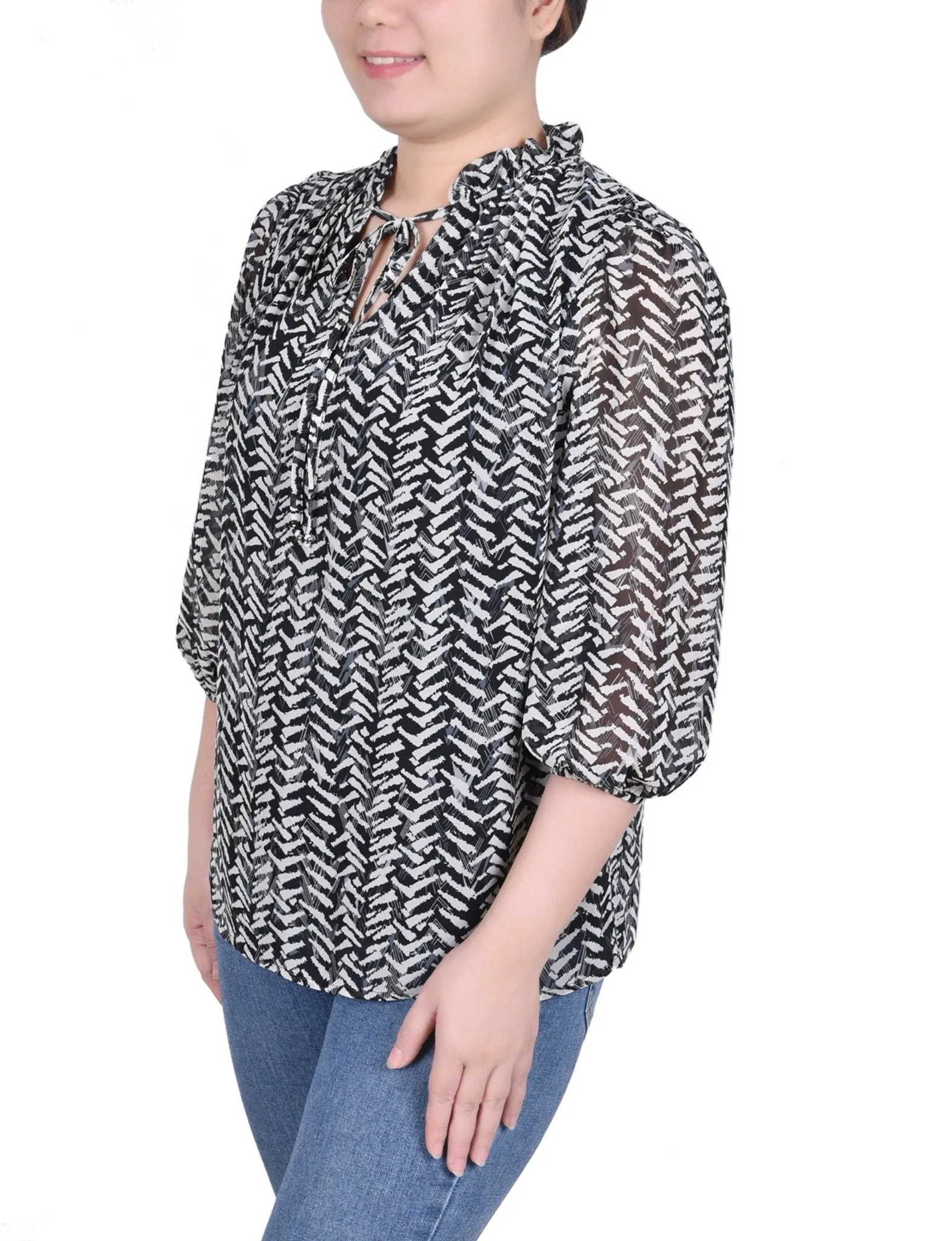 3/4 Length Sleeve Chiffon Blouse - Petite