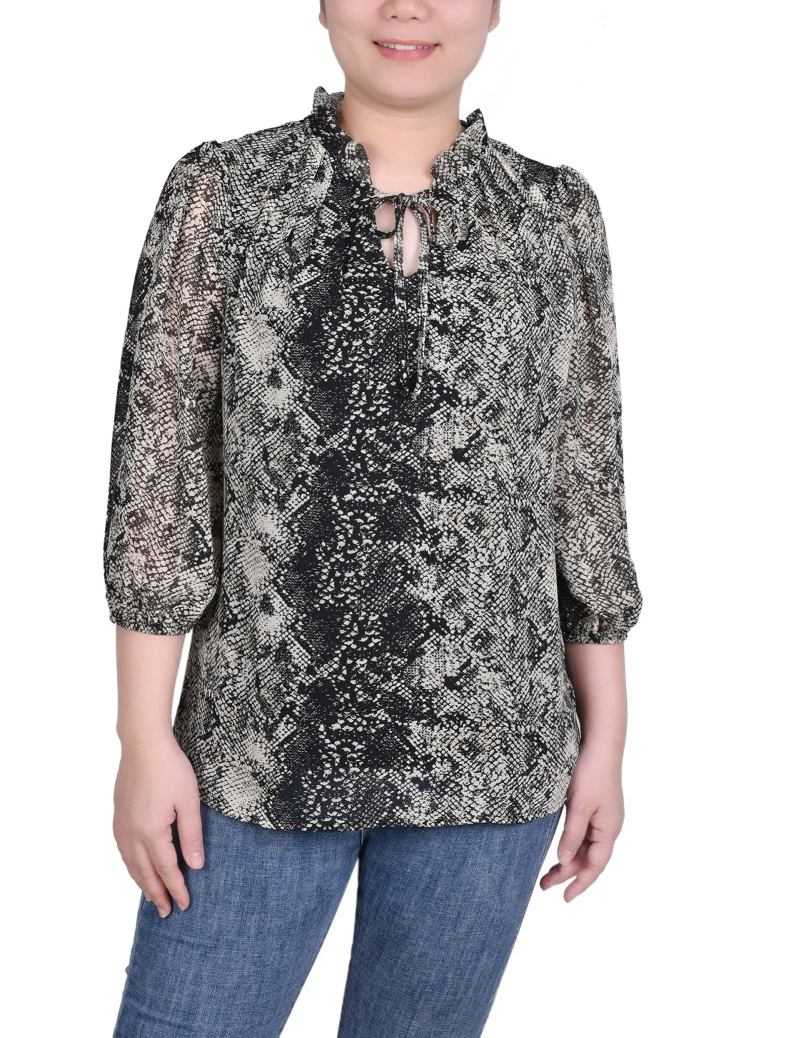 3/4 Length Sleeve Chiffon Blouse - Petite