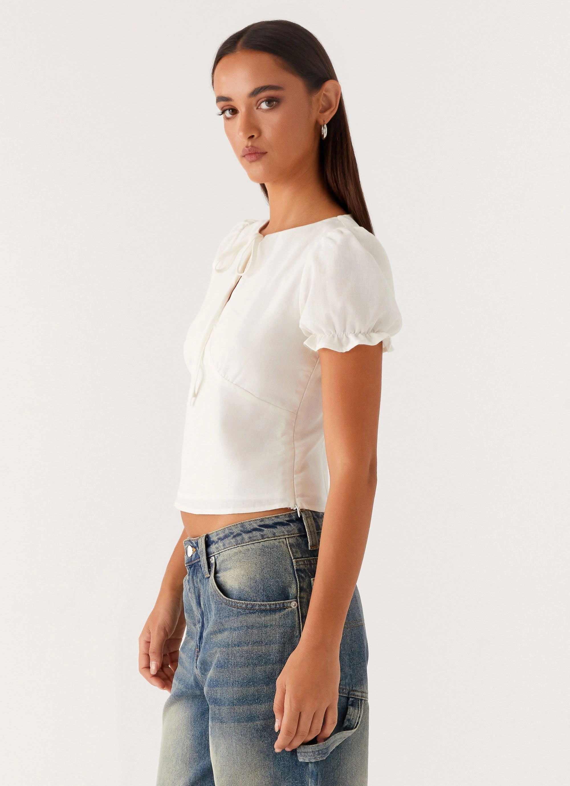 These Words Puff Sleeve Top - White Casual Tank