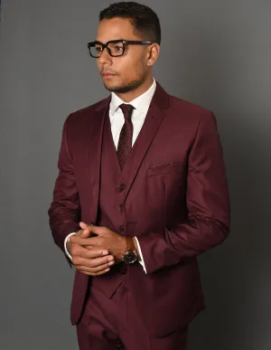 3pc Flat Front Pants Carbon Black - Dark Charcoal Slim Fit Suit| LORENZO-1| Burgundy