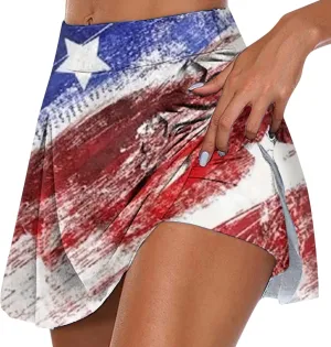 4th of July Tennis Skirts for Women Pleated Athletic Skort Lightweight Golf Skirts with Shorts Pocket Workout Pickleball