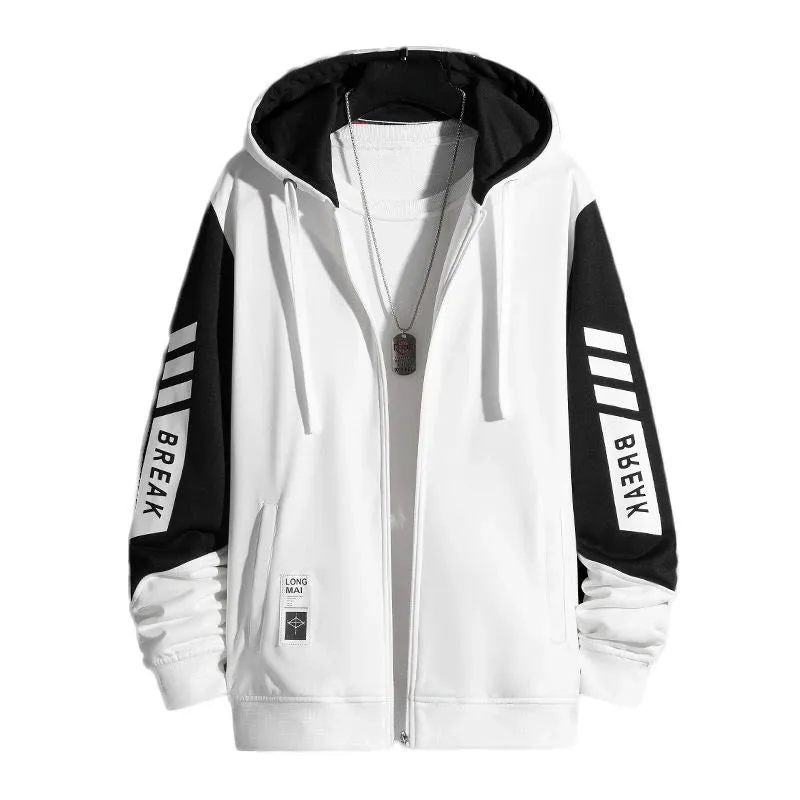90s Vintage Korean Style Rock Black Pastel Hooded Zip-Up Sweatshirt for Men – Autumn & Winter Casual Full Zip Hoodie