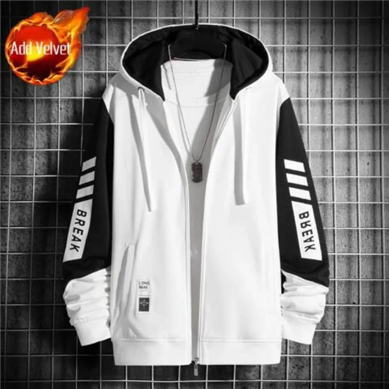 90s Vintage Korean Style Rock Black Pastel Hooded Zip-Up Sweatshirt for Men – Autumn & Winter Casual Full Zip Hoodie
