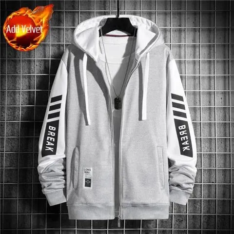 90s Vintage Korean Style Rock Black Pastel Hooded Zip-Up Sweatshirt for Men – Autumn & Winter Casual Full Zip Hoodie