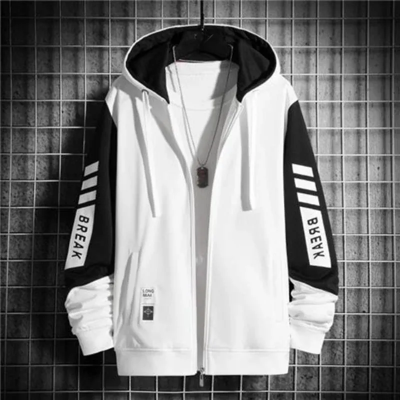 90s Vintage Korean Style Rock Black Pastel Hooded Zip-Up Sweatshirt for Men – Autumn & Winter Casual Full Zip Hoodie