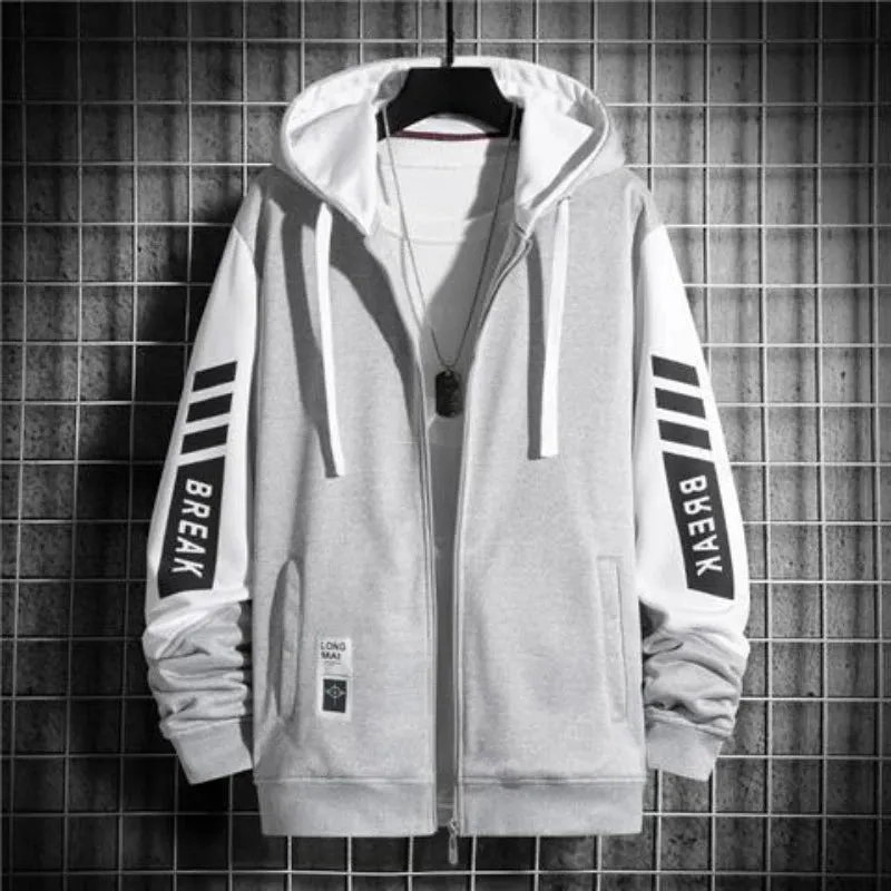 90s Vintage Korean Style Rock Black Pastel Hooded Zip-Up Sweatshirt for Men – Autumn & Winter Casual Full Zip Hoodie