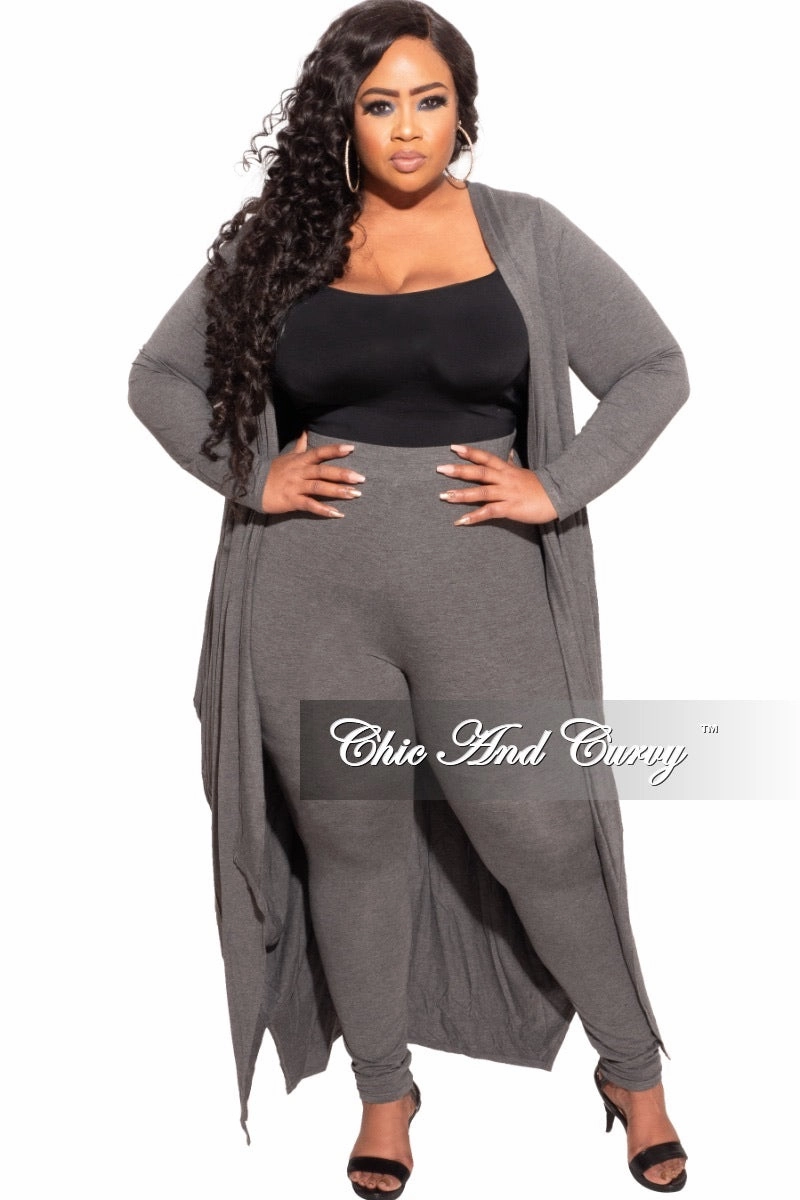 *Final Sale Plus Size 2-pc Set Duster and Leggings in Charcoal Stretch Fit Wear Breathable Weave Fabric