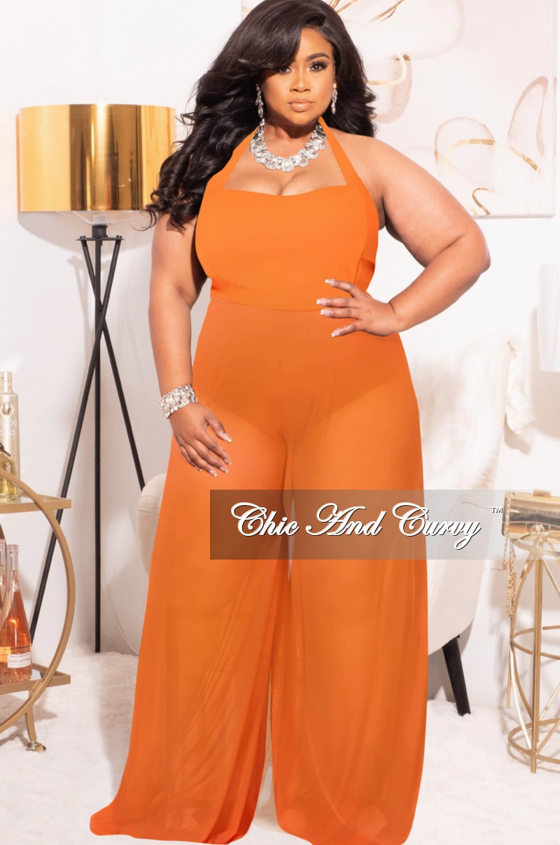 Anti Friction Lining Outdoor Lifestyle *Final Sale Plus Size Mesh Jumpsuit in Orange