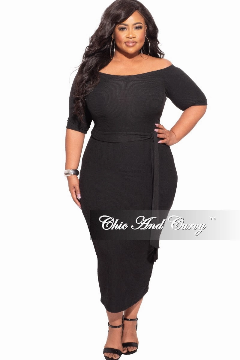 *Final Sale Plus Size Off The Shoulder Ribbed Bodycon Dress Comfortable fit