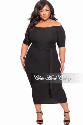 Ventilated Mesh Lining Low Bulk Design *Final Sale Plus Size Off The Shoulder Ribbed Bodycon Dress