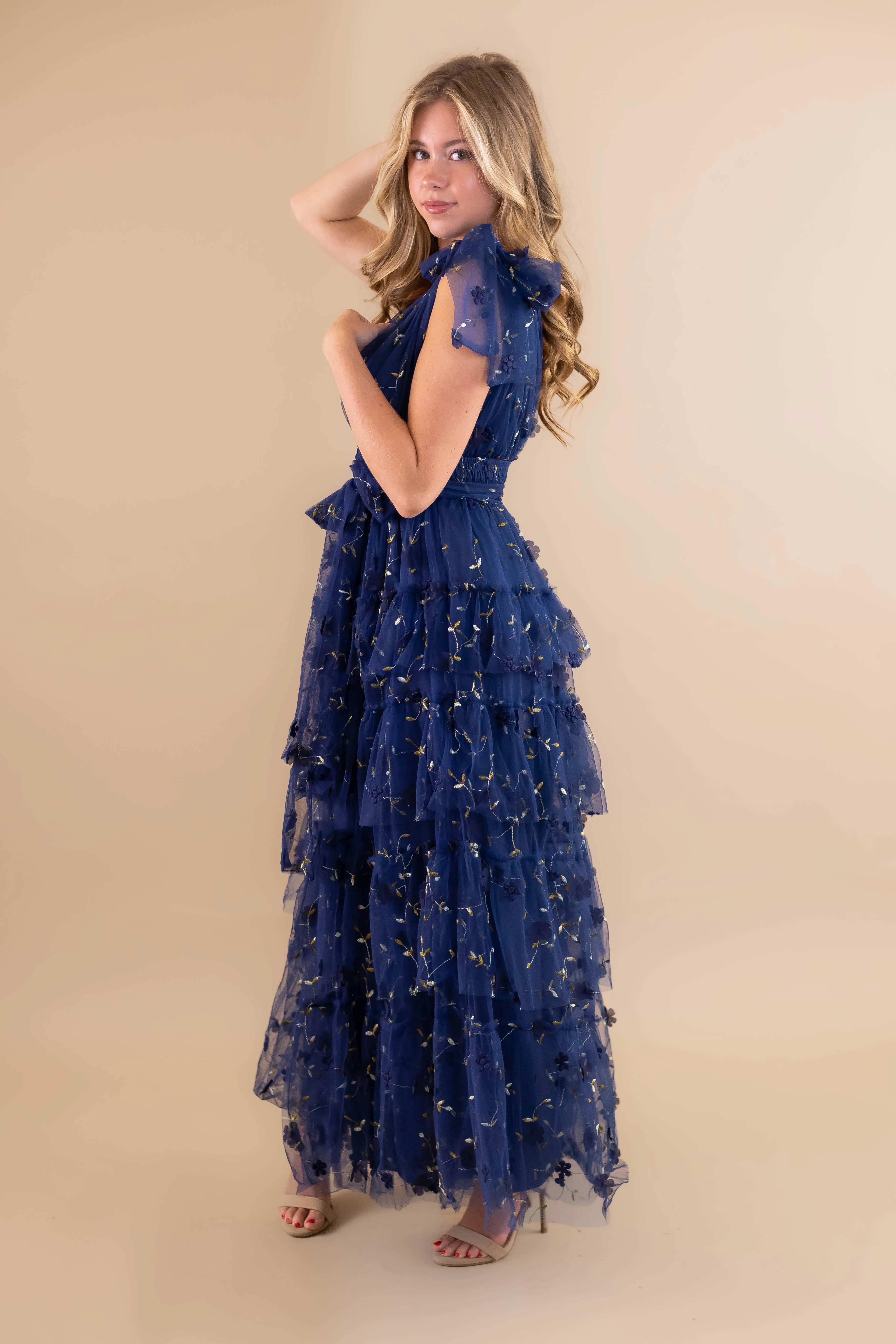 Resort-Wear Layered-Look A Dramatic Entrance Maxi Dress-Navy