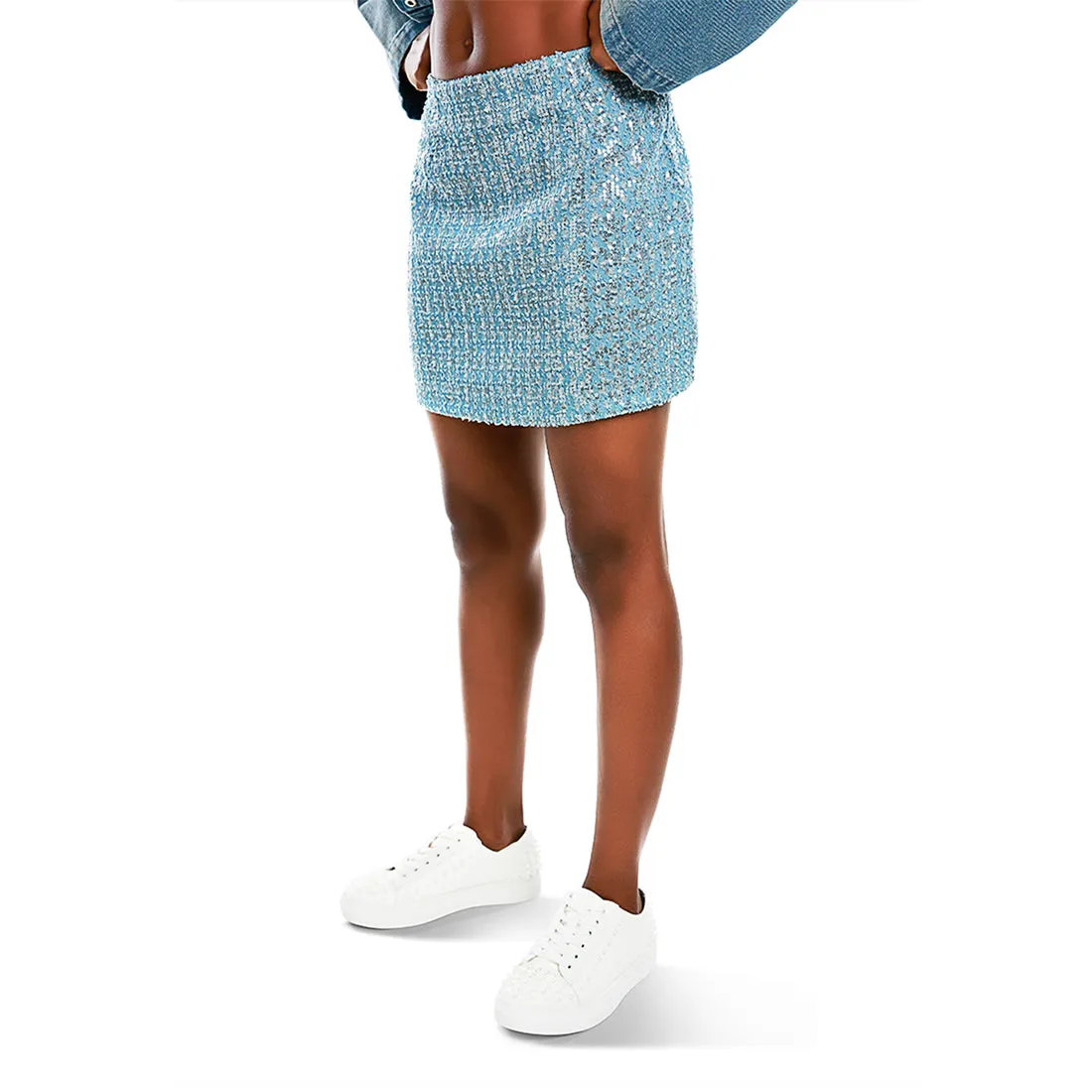 A-Line Sequin Denim Skirt