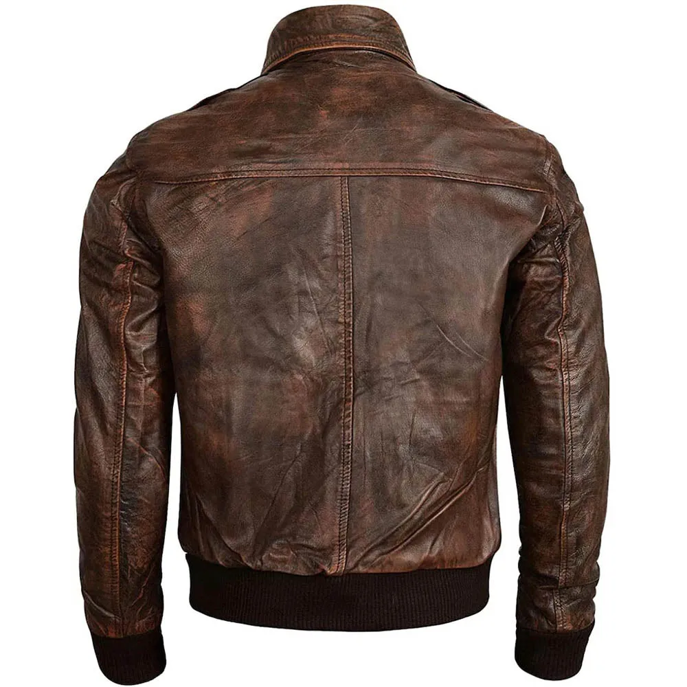A2 Vintage Distressed Brown Military Leather Jacket Mens