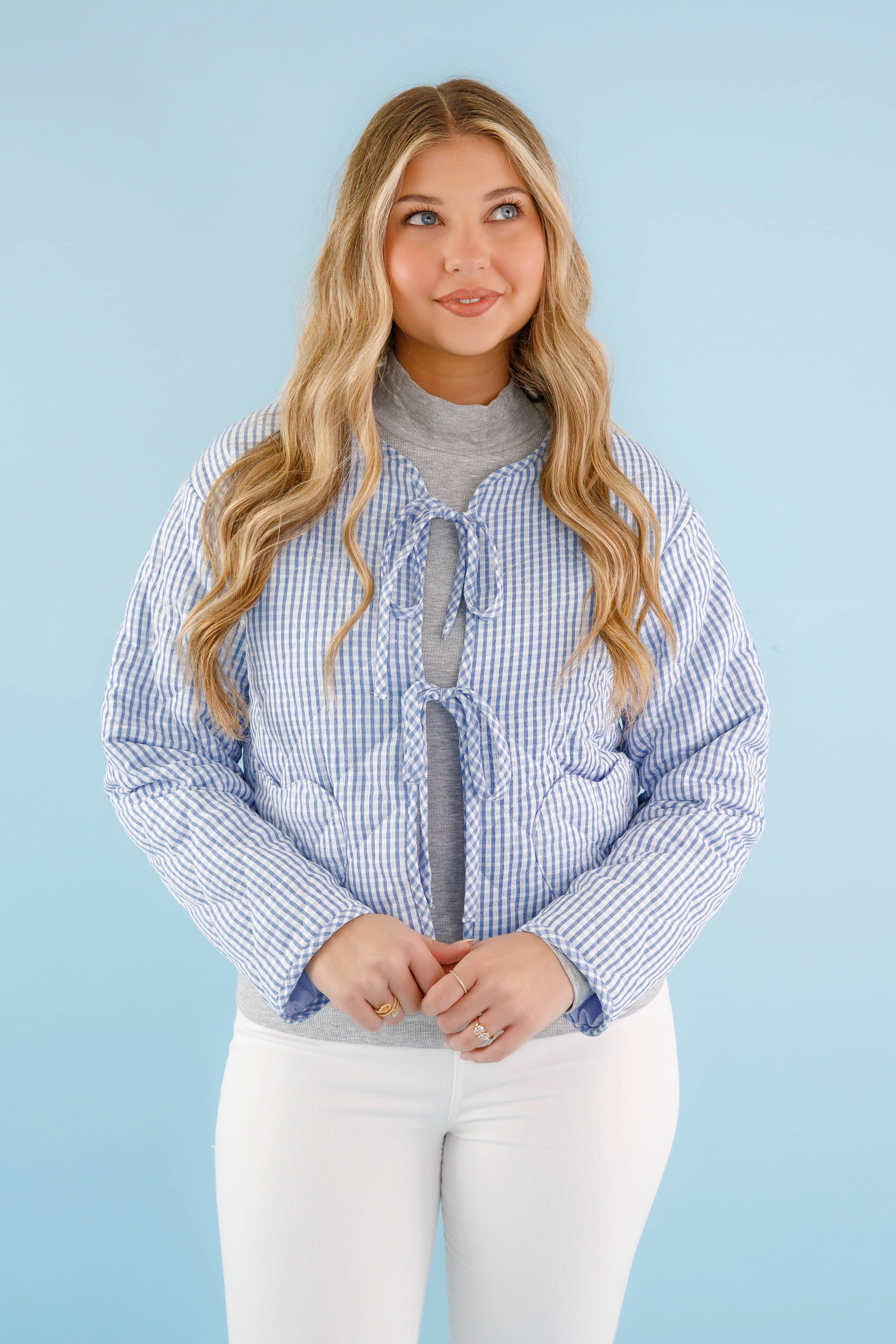A Charming Sense Gingham Jacket MicrofiberBlend Temperature Control Technology