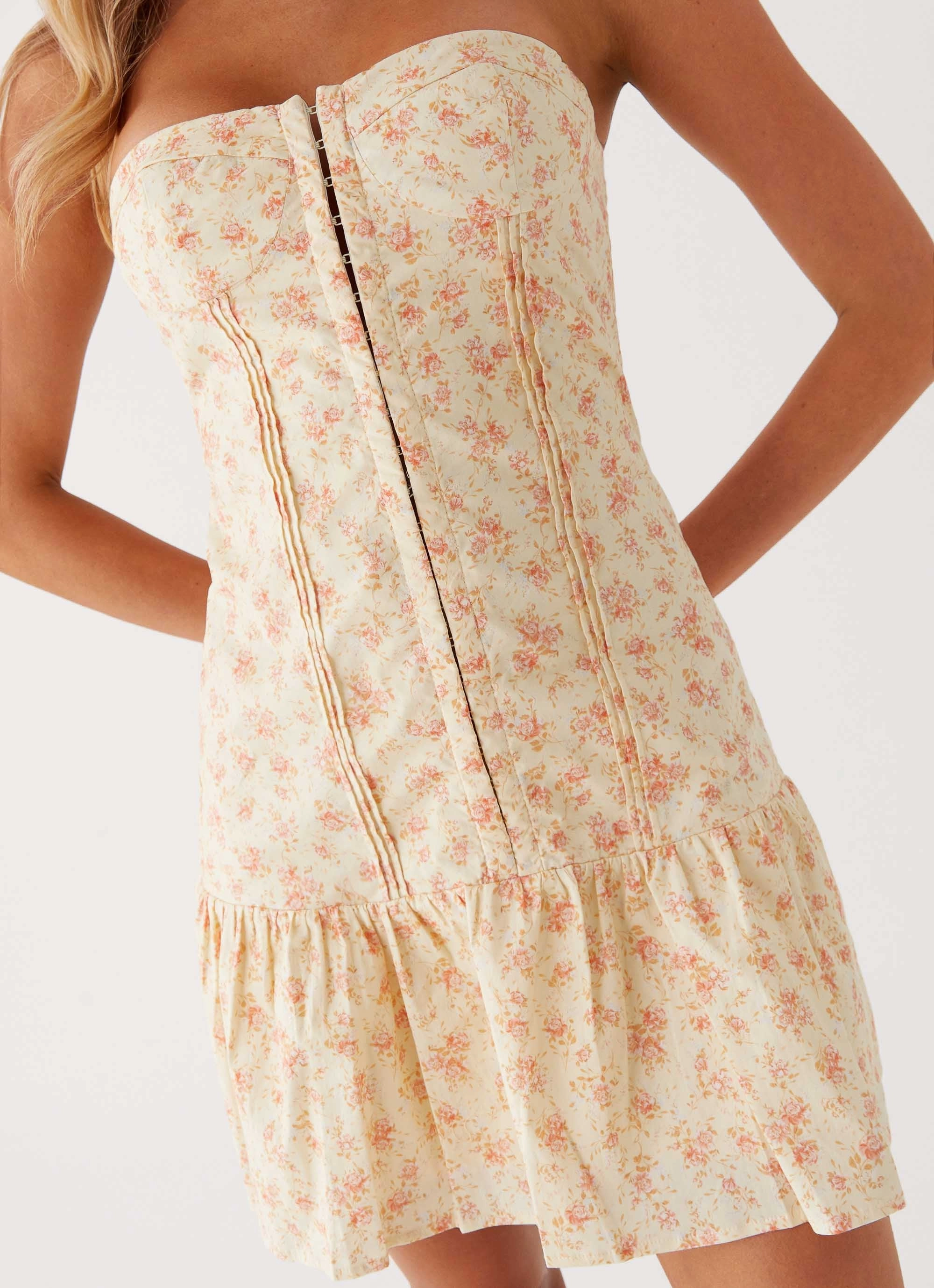 Low-Waist Bloomsbury Bustier Mini Dress - Yellow Ditsy Floral