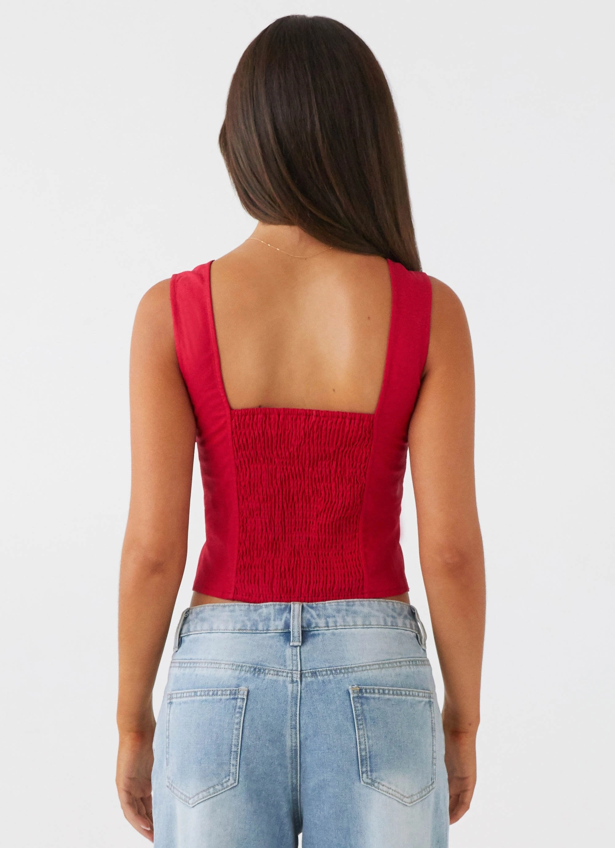 UV Protective Coating Abrasion Resistant Surface A Poet's Notes Linen Top - Red