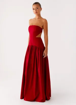 Aamari Maxi Dress - Red Flattering Cut Wear Peach Tone