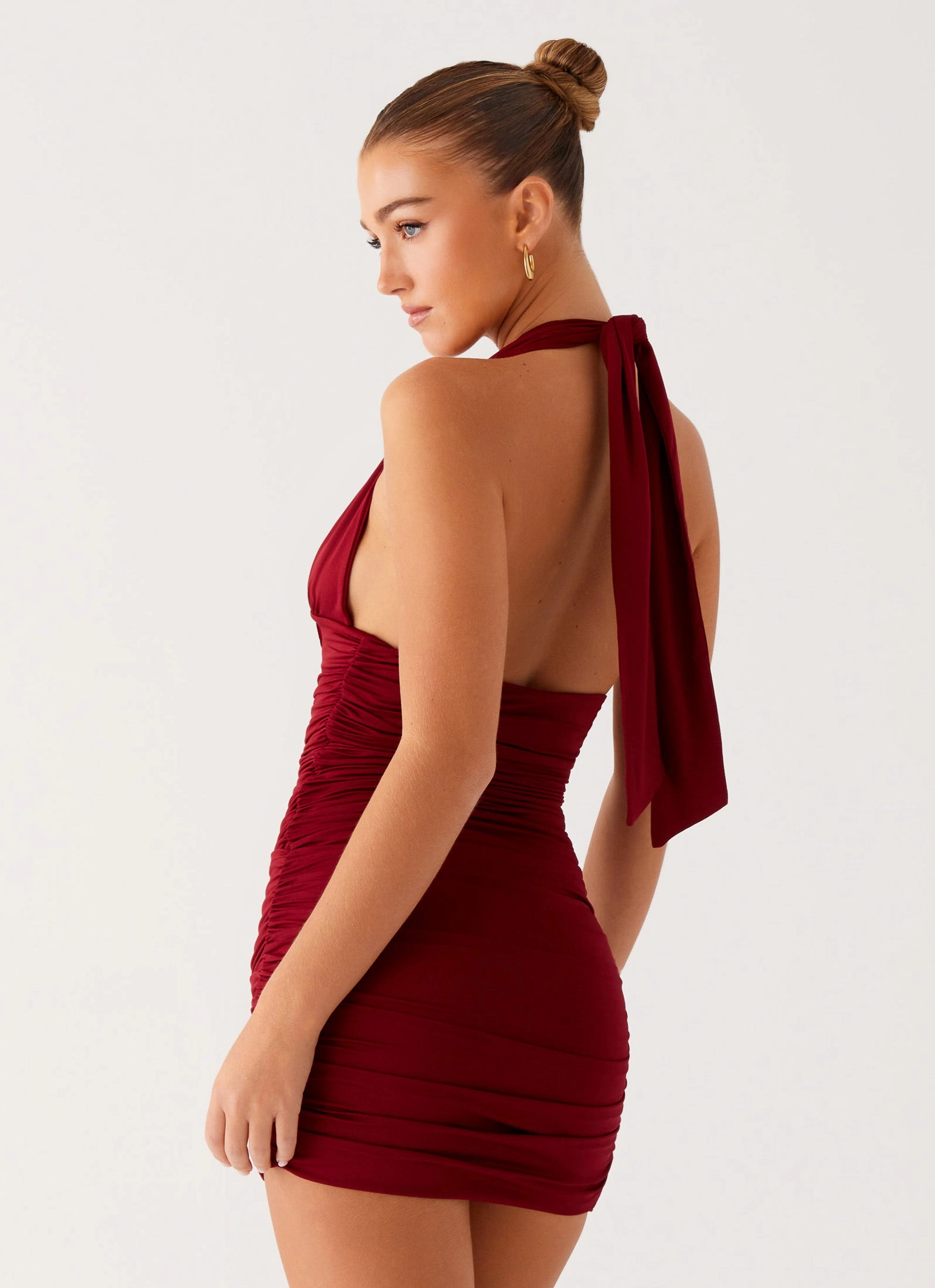Abelia Halter Mini Dress - Maroon Skin Tone Resort-Wear