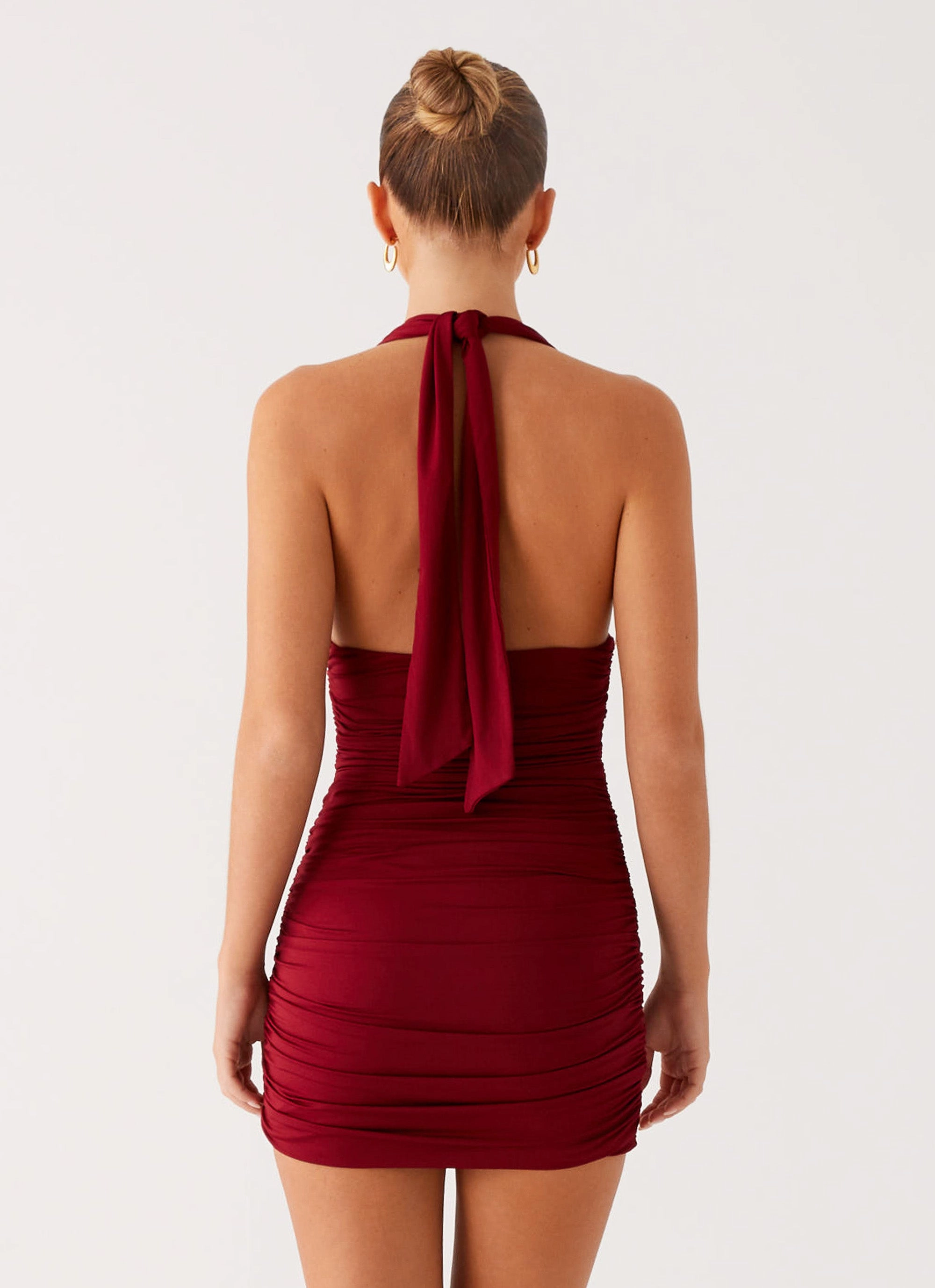 Abelia Halter Mini Dress - Maroon Clean Comfort Compact Fit