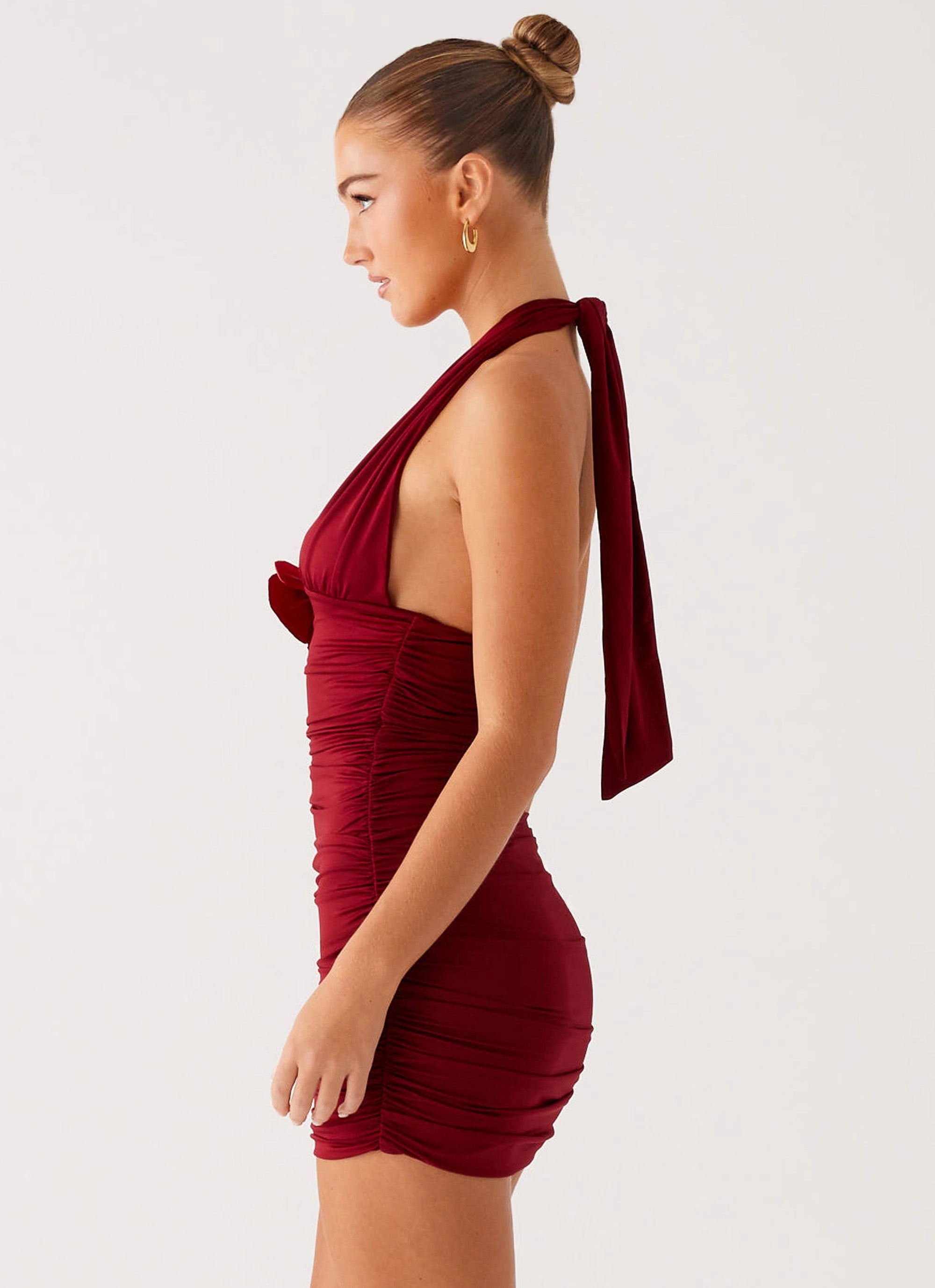 Tall Girl Abelia Halter Mini Dress - Maroon