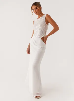 Fashionable Cut Hidden-Pocket Above Ground Sequin Maxi Dress - White