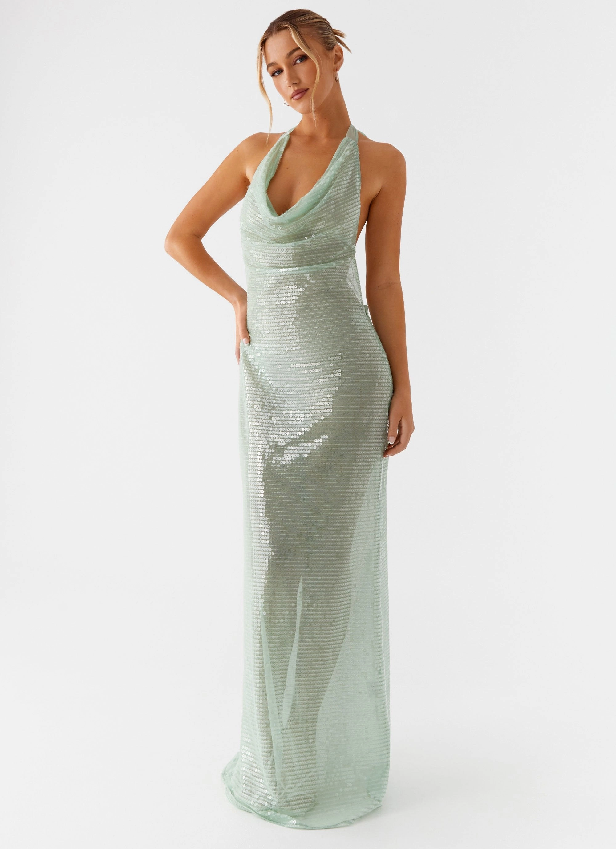 Above the Clouds Cowl Maxi Dress - Green Refined touch