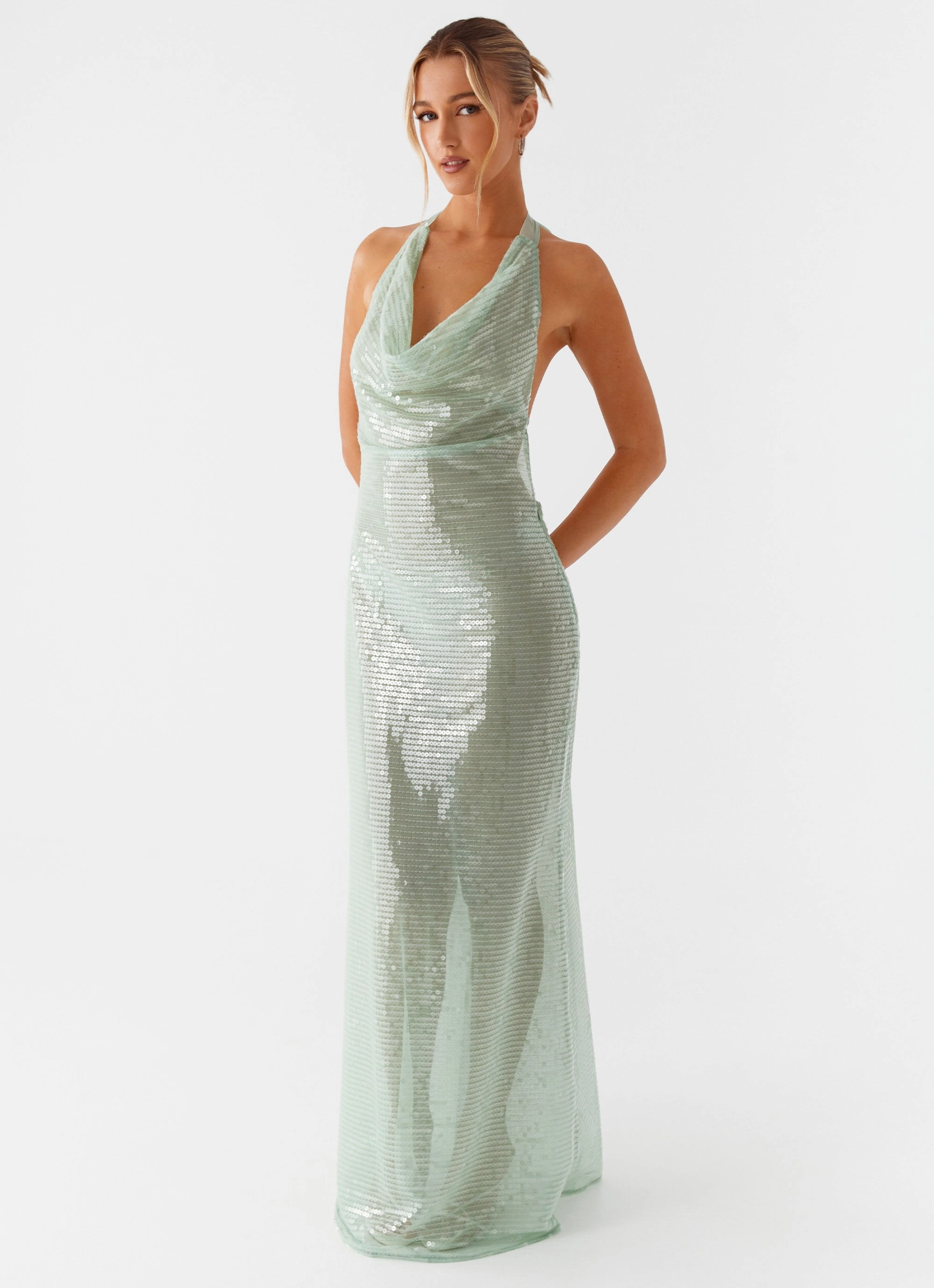 Relaxing Style Above the Clouds Cowl Maxi Dress - Green