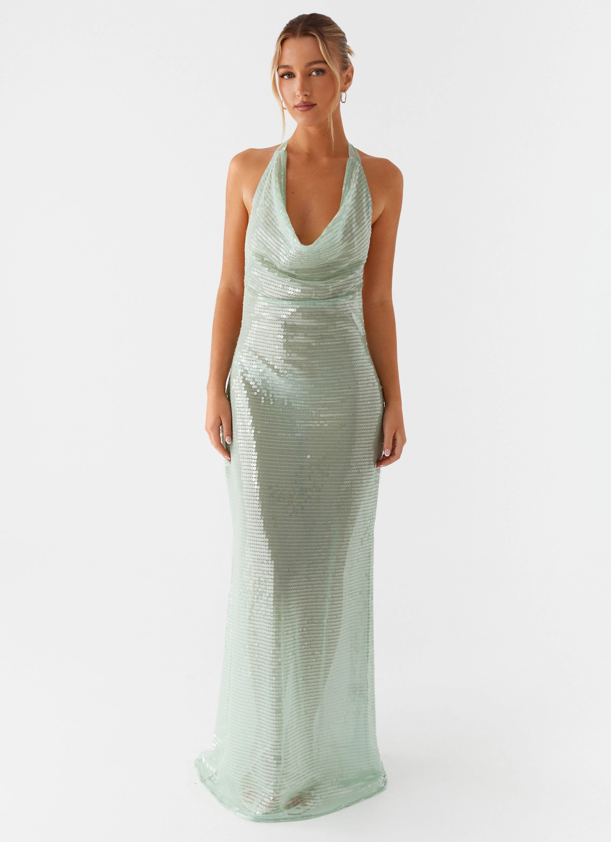Comfortable outdoor wear Above the Clouds Cowl Maxi Dress - Green