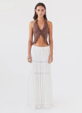 Tanya Mesh Frill Top - Chocolate Comfortable Cut Relaxed Design