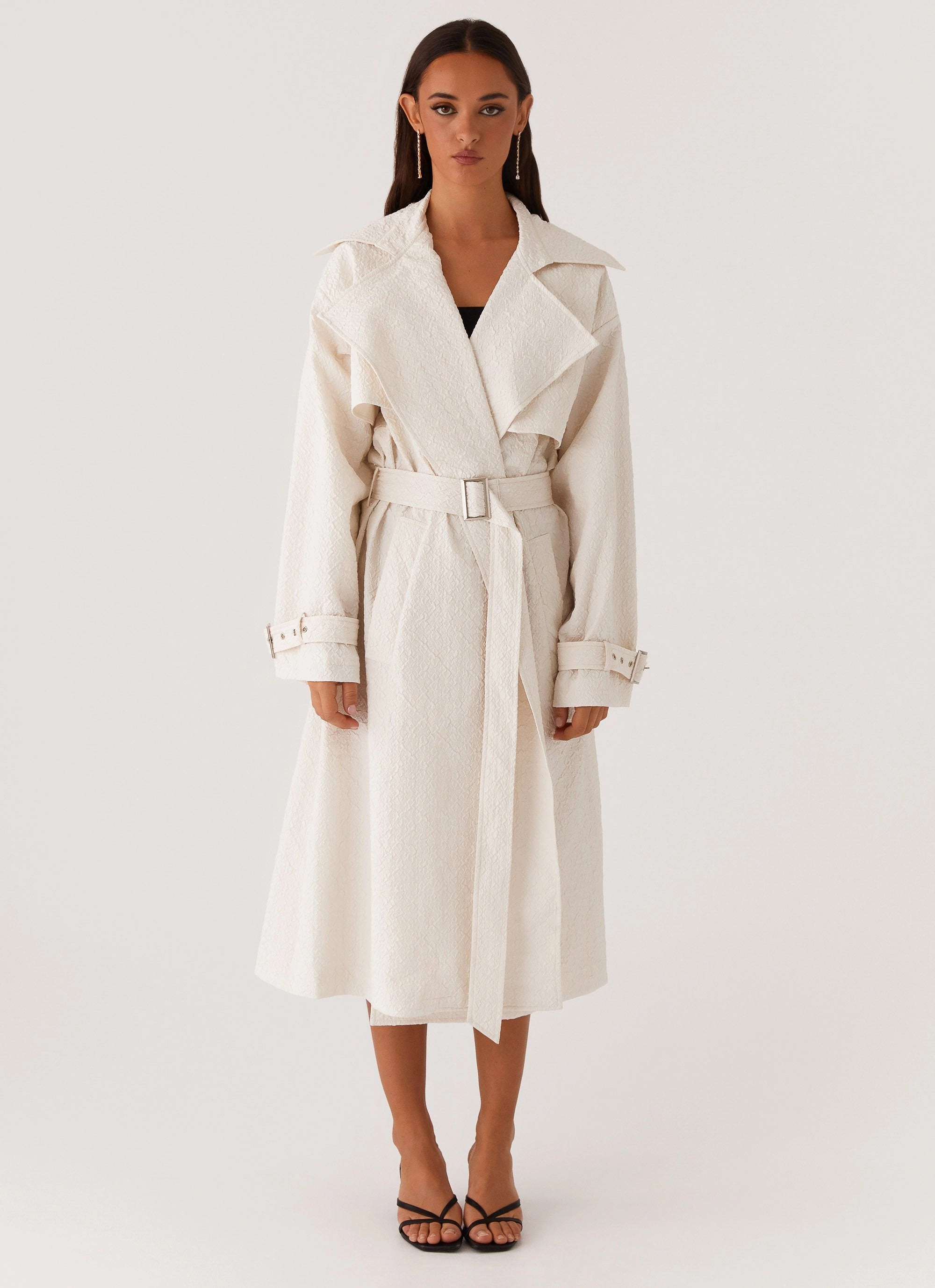 Phoenix Oversized Trench Coat - Ivory Moisture Wicking Fabric NoiseFreeFabric