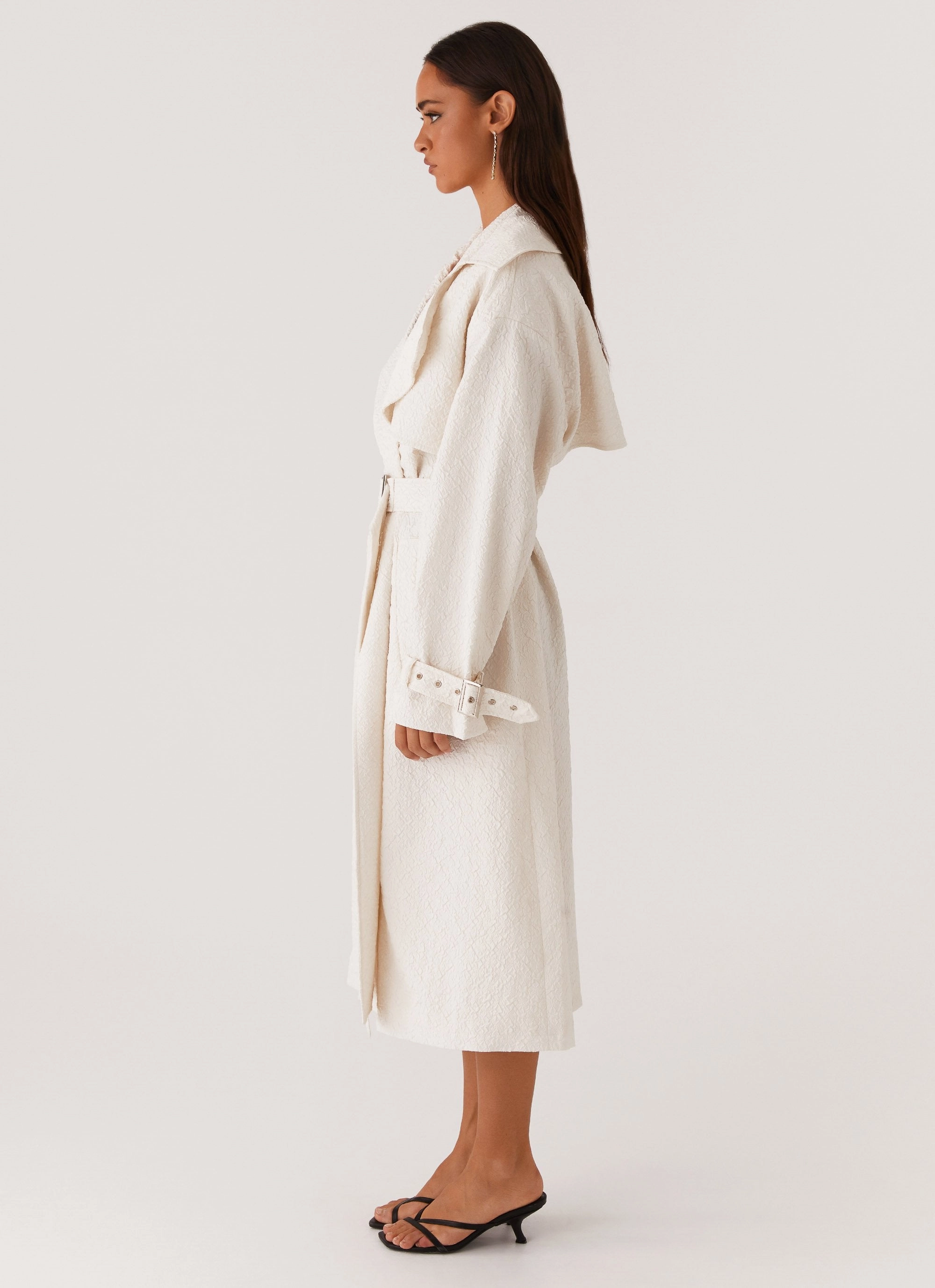 Phoenix Oversized Trench Coat - Ivory Trendy Feel Fire Retardant Treated Fabric