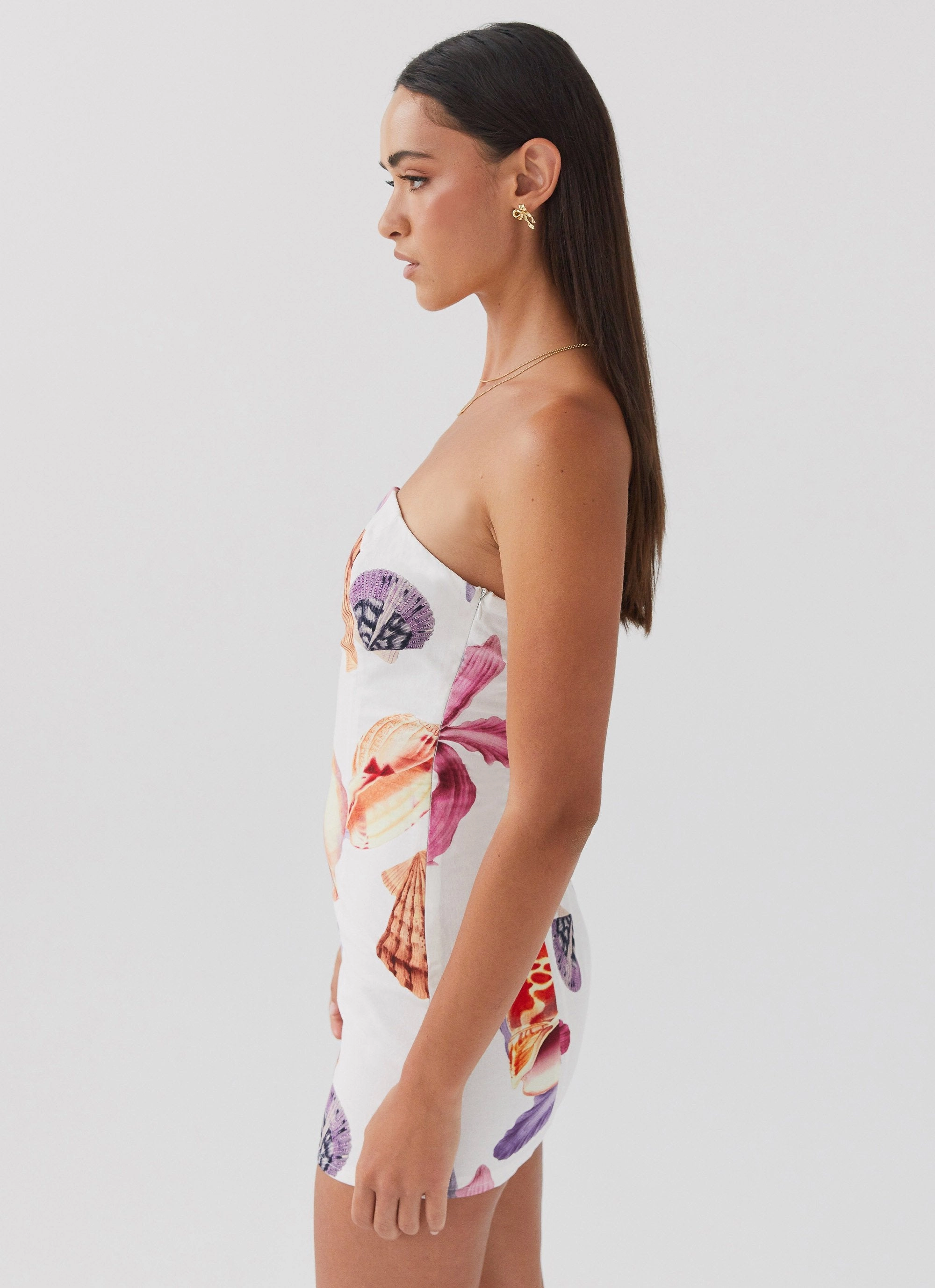 Freya Linen Mini Dress - Seaside Bouquet Soft Flow Evening Event