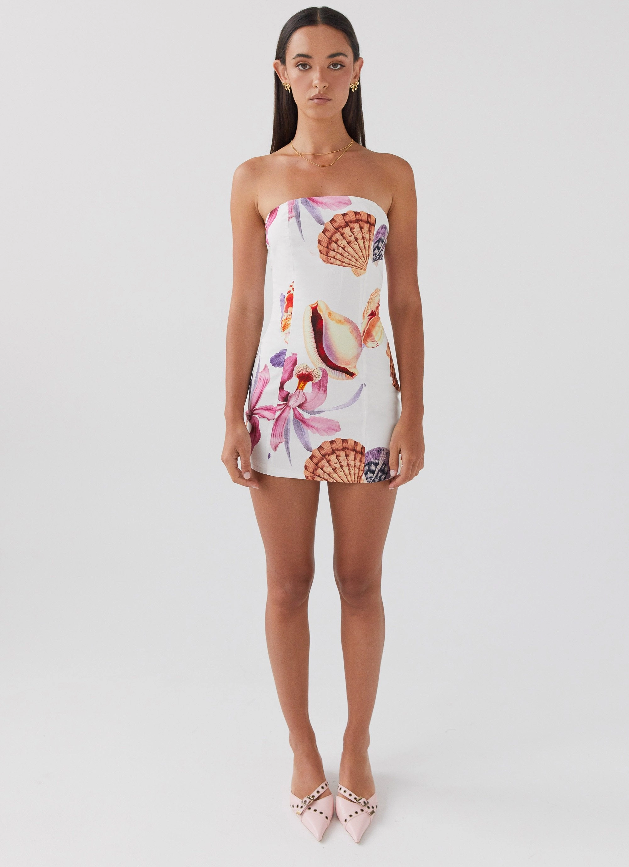 Freya Linen Mini Dress - Seaside Bouquet Asymmetrical hem Office Smart